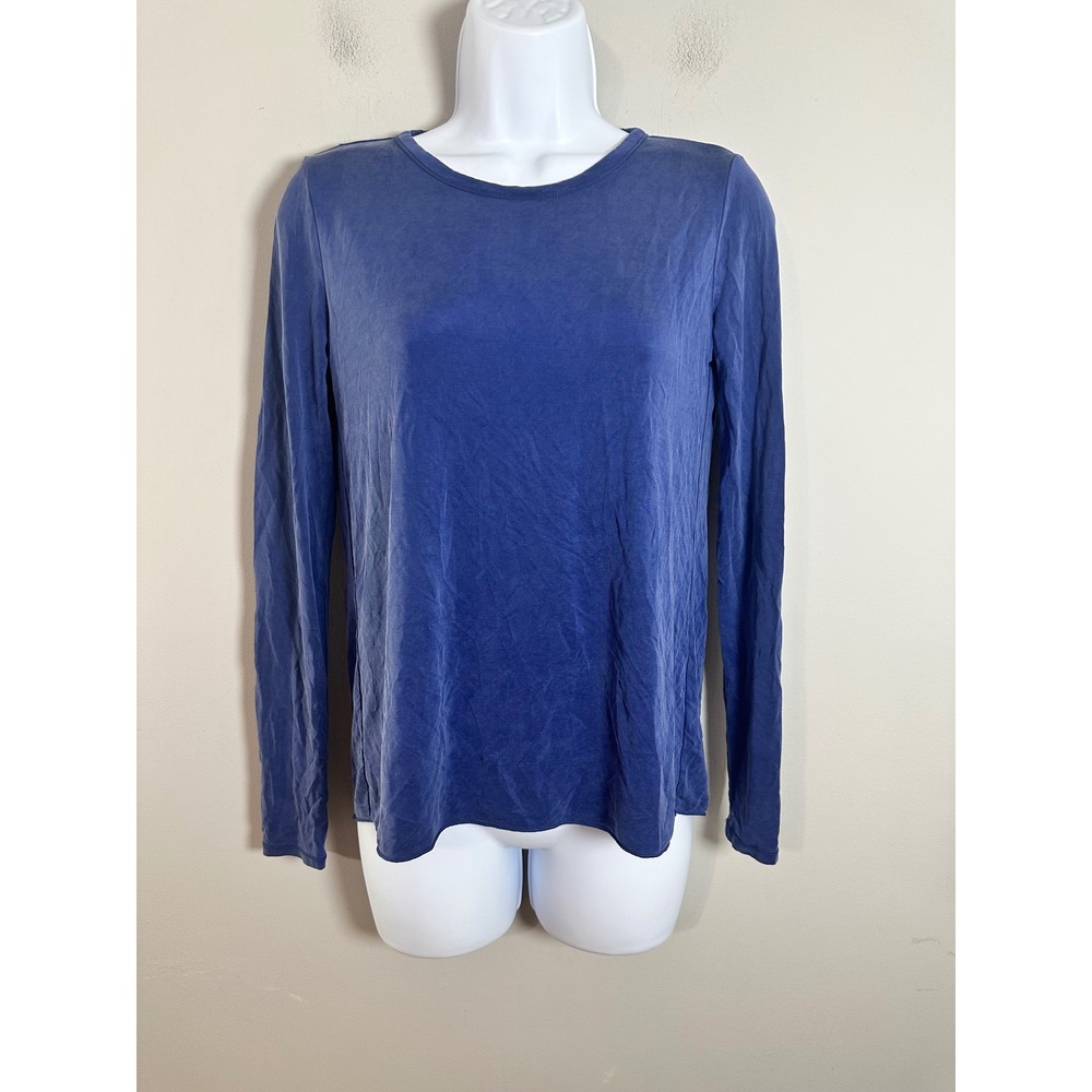 Athleta Womens Blue Long Sleeve Open Back Cupro Blend Top XXS S/721639-04